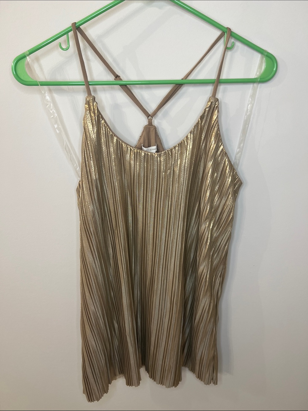 Cato Metallic Gold Pleated Spaghetti Strap Tank